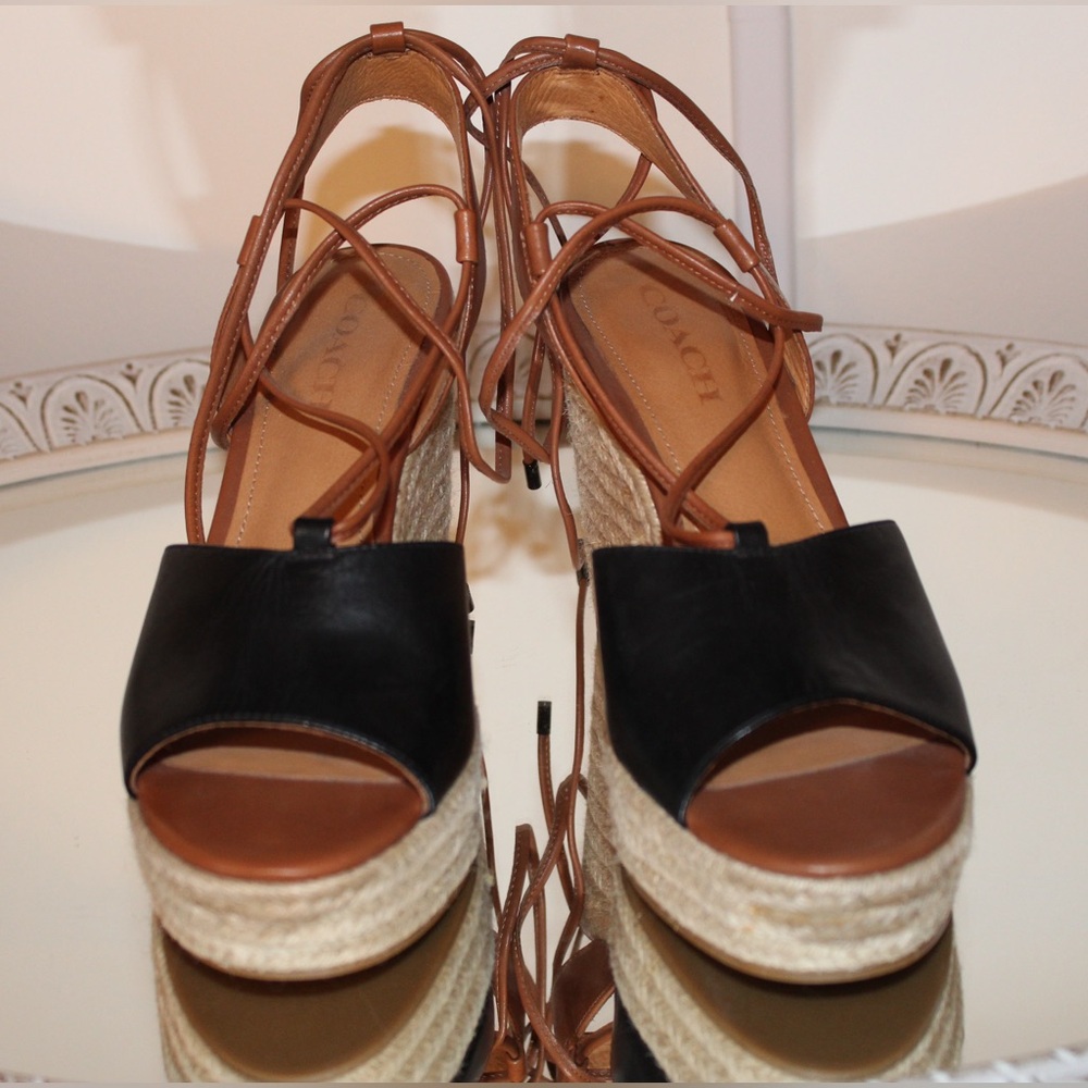 Coach Dana Espadrille Wedge Black and Tan